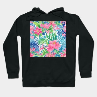 Preppy colors watercolor flowers and leaves Hoodie